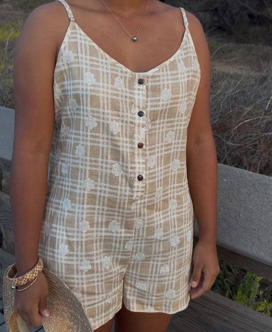 Beige palaka pikake romper- Pre Order